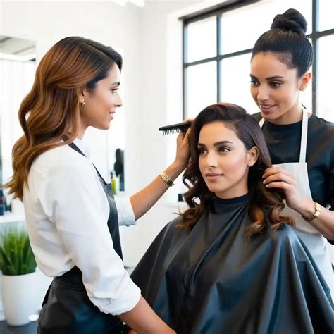 A diverse group of clients receiving haircuts and styling from professional stylists in a clean, modern salon setting.