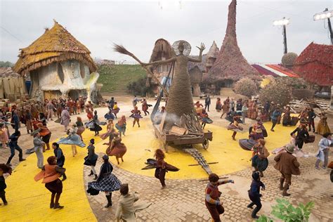 Aerial view of the Munchkinland set built for the Wicked films