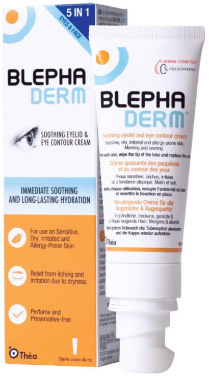 Illustration of the Blephaderm eye cream packaging and texture