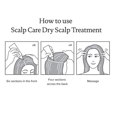 Infographic showing the process of applying Living Proof Dry Scalp Treatment to sections of the scalp.