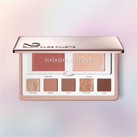 A model wearing makeup created using the Natasha Denona Glam Face & Eye Palette - Light.