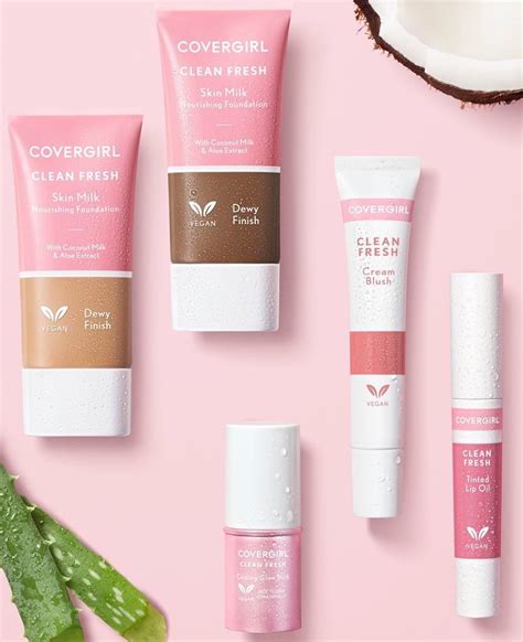 A selection of COVERGIRL Clean Fresh Collection products, including foundation, concealer, and powder.