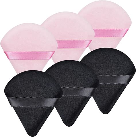 Image of an 8-pack of pink triangle powder puffs with a satin ribbon.