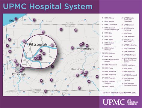 Map highlighting Bedford, Pennsylvania, and surrounding UPMC facilities