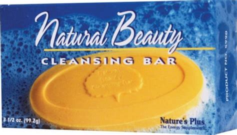 Image of the Nature's Plus Natural Beauty Cleansing Bar packaging, highlighting its natural and organic claims.