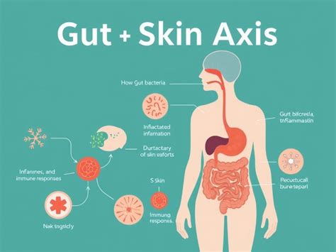 infographic illustrating the gut-skin axis and its communication pathways