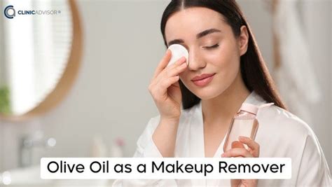 Split image: one side showing a person applying olive oil as a makeup remover, the other showing it being used as a moisturizer on dry skin.
