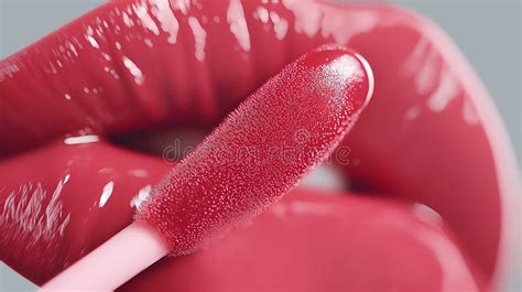 Close-up of a lip gloss tube with a doe-foot applicator, showcasing a glossy texture.