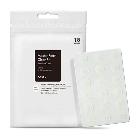 Side-by-side comparison image of the COSRX Clear Fit Master Patch and the COSRX Acne Pimple Master Patch, highlighting size and quantity differences.