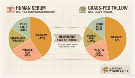 Infographic comparing the fatty acid profile of beef tallow and human sebum