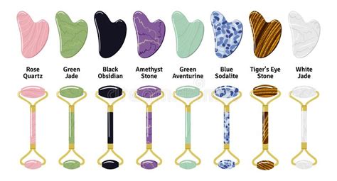 Collage of different Gua Sha tools: a stone, a jade roller, and a wooden spoon.