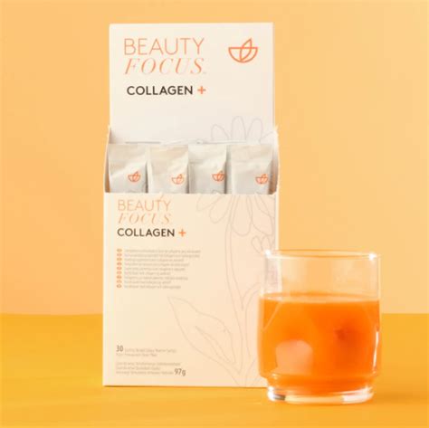 Infographic detailing the key ingredients of Beauty Focus Collagen+ and their benefits.