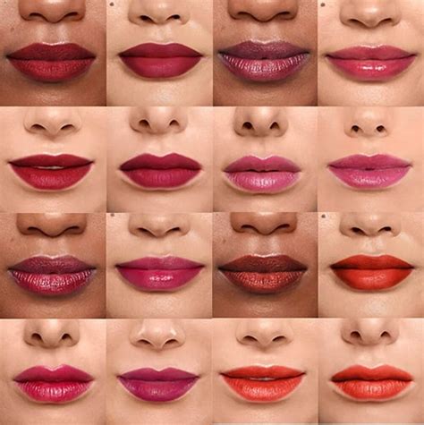 Swatches of different shades of Wonderskin Wonder Blading Lip Stain on various skin tones.