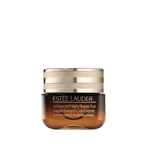 A close-up photograph of the Estée Lauder Advanced Night Repair Eye Supercharged Gel-Creme jar, highlighting its texture and packaging.