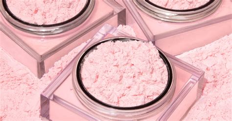A split image showing a close-up of a cool-toned complexion before and after applying pink setting powder, highlighting increased brightness and neutralized undertones.