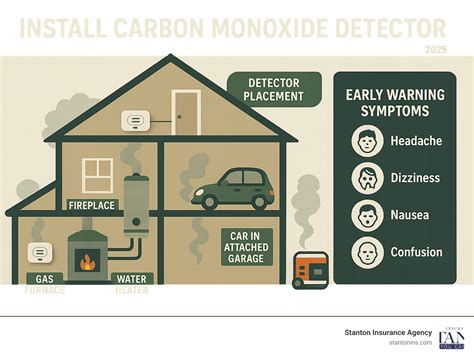 illustration showing proper placement of carbon monoxide detectors in a home