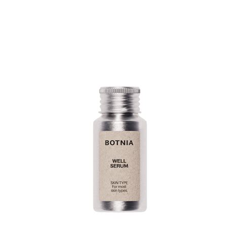 A visually appealing product shot of the Botnia Well Serum bottle, highlighting the rose and sea buckthorn elements.