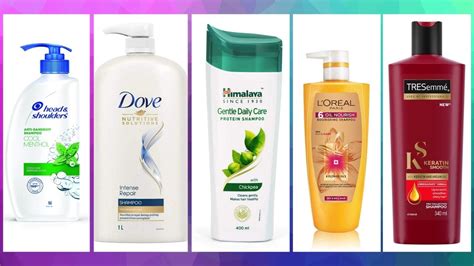 A selection of shampoos for oily hair with different branding and bottle designs.
