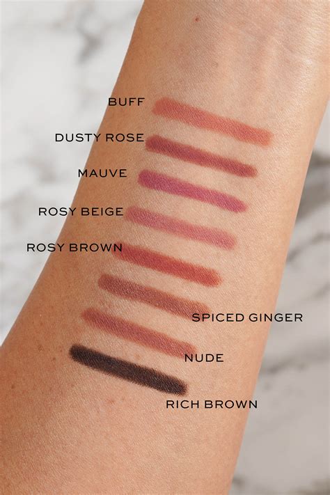 Swatches of various Tarte Maracuja Juicy Lip Liner shades.