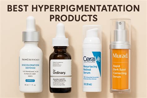 Visual representation of various topical treatments for hyperpigmentation, such as creams and serums.