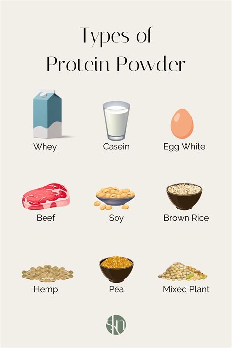 Illustration showing different types of protein powders and their textures when mixed with liquid.