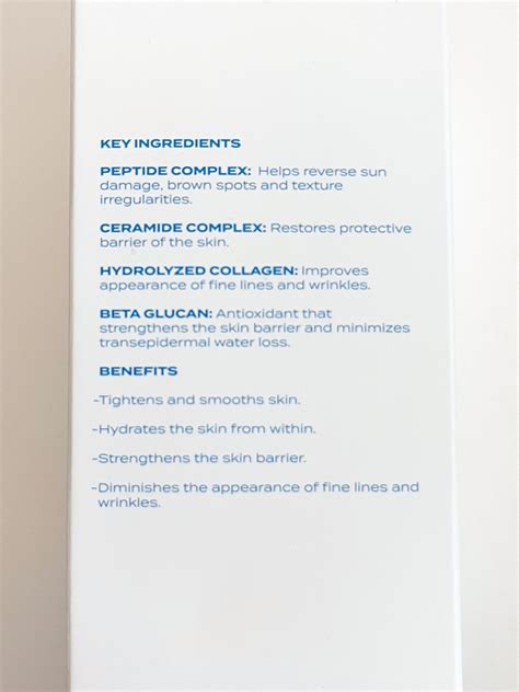 A detailed breakdown of the ingredient list with icons representing the function of each key component (e.g., antioxidant, hydrator, barrier strengthener).