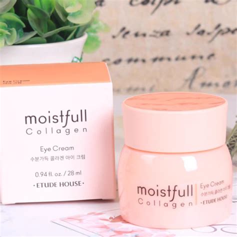 A comparison of the Etude House Moistfull Collagen Eye Cream jar with other skincare products to illustrate its generous size.