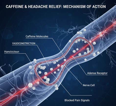 Diagram showing how caffeine constricts blood vessels and its effect on under-eye puffiness.