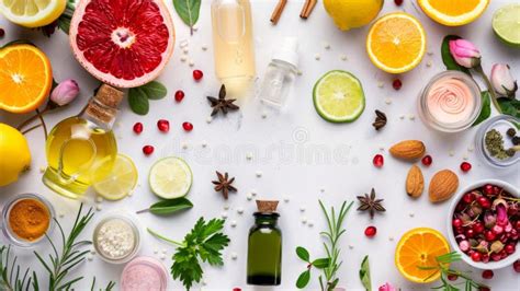Aesthetic flat lay of natural skincare ingredients like herbs, oils, and soaps.