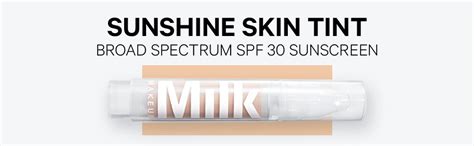 Aesthetic product shot of Milk Sunshine Skin Tint SPF 30, showcasing its packaging and dewy finish on skin.
