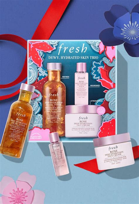 A beautifully presented skincare holiday gift set with festive decorations.