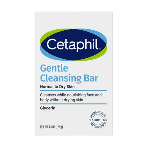 A visual comparison chart showing the Cetaphil Antibacterial Gentle Cleansing Bar alongside a typical harsh soap bar, highlighting differences in pH, moisture stripping, and gentleness.
