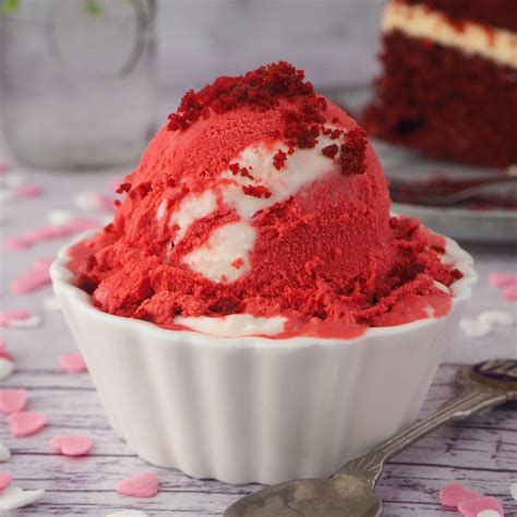 A swirl of red velvet ice cream with visible marshmallow ribbons