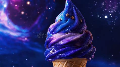 Swirls of colorful galaxy ice cream with edible glitter