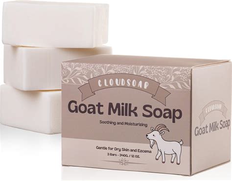 Close-up of a handcrafted goat milk soap bar with visible natural ingredients.
