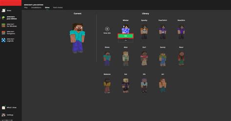 Illustration of a character in Minecraft selecting a skin from a menu.