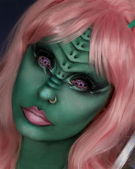 Half-face alien makeup with a