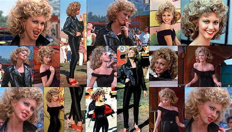 Collage of Olivia Newton-John as Sandy in Grease, showing both her 