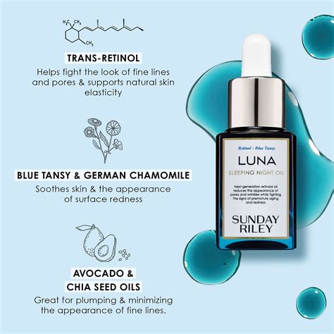 Bottle of Sunday Riley Luna Sleeping Night Oil with its characteristic blue hue