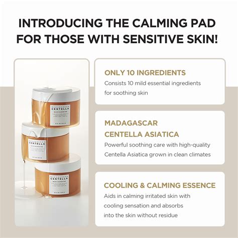 Infographic detailing the key ingredients of SKIN1004 Madagascar Centella Quick Calming Pads and their benefits.