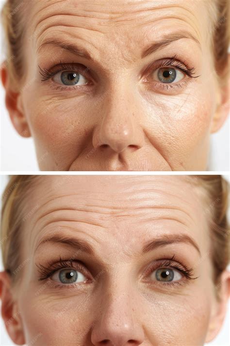 Before and after comparison of forehead wrinkles treated with Botox