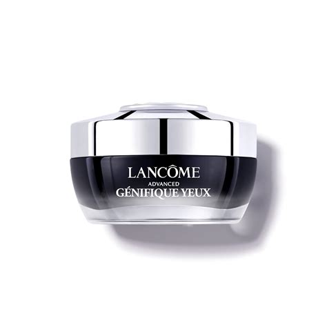 Image showcasing the packaging of Lancôme Advanced Génifique Yeux Wrinkle & Dark Circle Eye Cream, highlighting the glass jar.