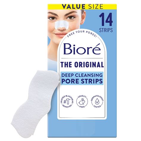 Side-by-side photos showing Bioré Original Blackhead Remover Strips before and after use