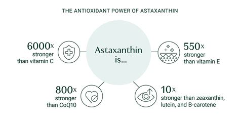 Infographic comparing the antioxidant power of astaxanthin, vitamin C, and other common antioxidants.