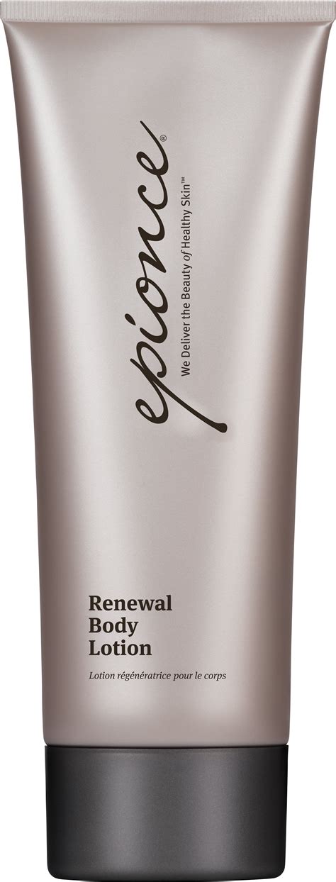 Collage of Epionce Renewal Body Lotion packaging and a model with smooth, hydrated skin on their arms.
