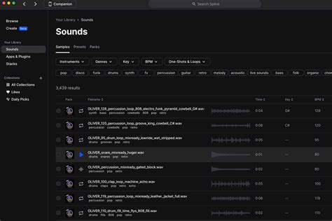 Screenshot of Splice Sounds interface showcasing diverse presets and samples.