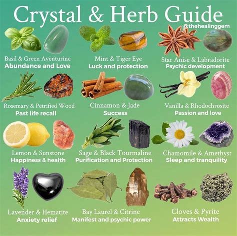 A collection of crystals, herbs, and a small charm bag.