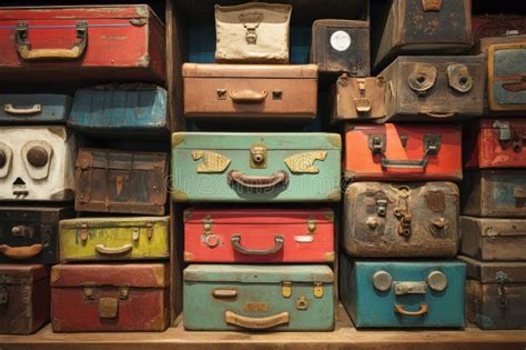 A collection of vintage train cases in various colors and styles, showcasing their decorative potential.