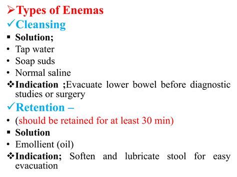 Diagram comparing cleansing and retention enemas.