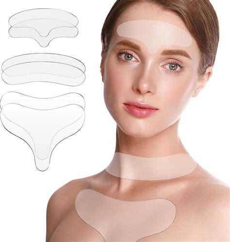 Close-up image showcasing the application of silicone patches on facial lines.